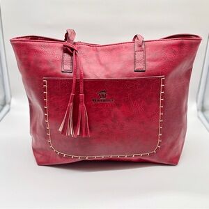 Weimeibaige Wine‎ Red Vegan Leather Tote Bag With Braided Handles